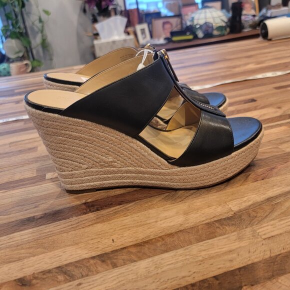 Michael Kors Bradley Black Leather Wedge Sandal MSRP $230 - Picture 6 of 14